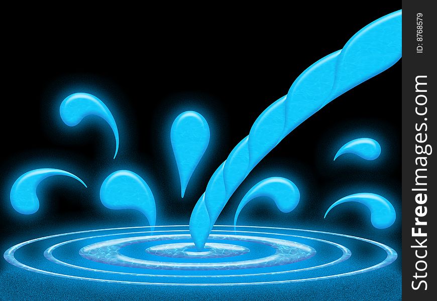 Abstract illustration of a jet of water with waves and spray