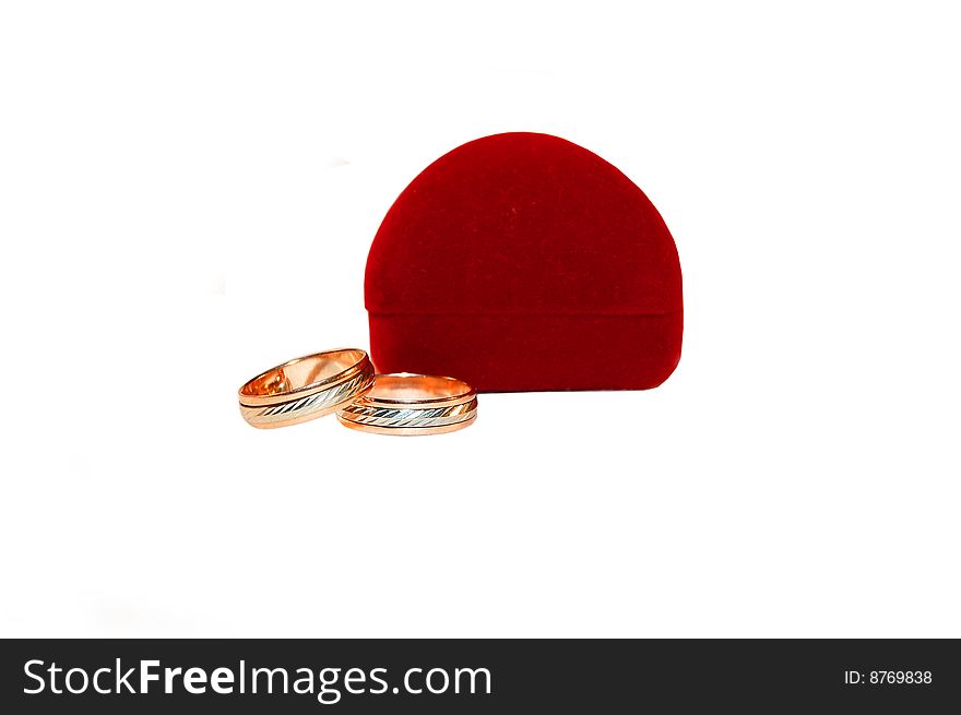 Two Wedding Rings And Red Pillow