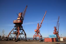 Harbor With Three Crane Stock Photos Harbor With Three Crane Stock Photos