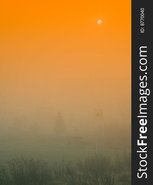 Foggy morning and non-urban scene in southern Poland