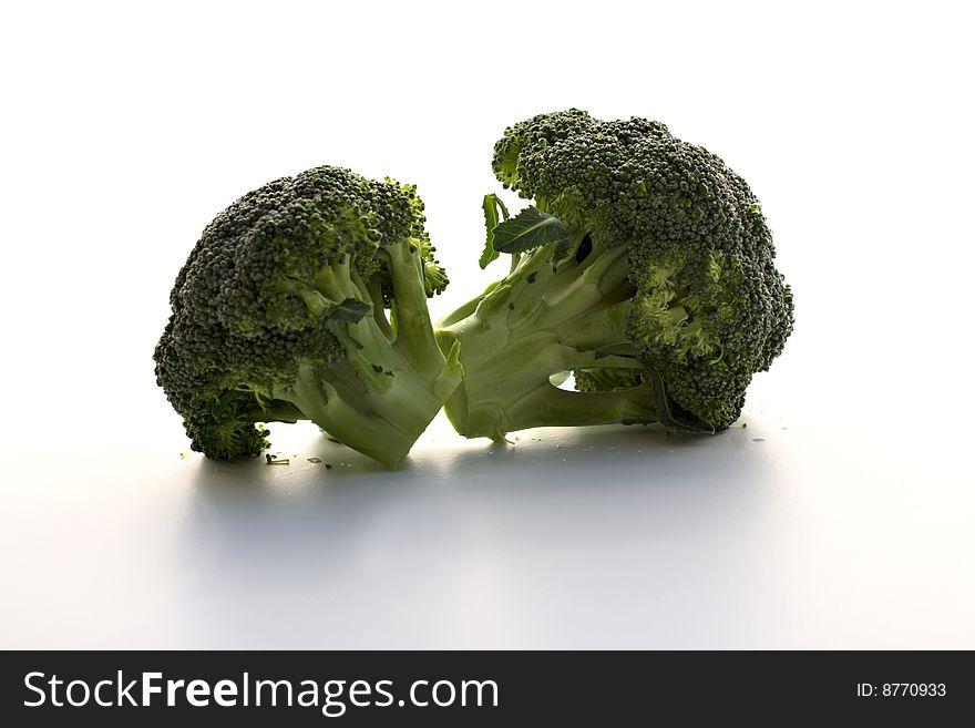 Fresh Cut Broccoli on White Background