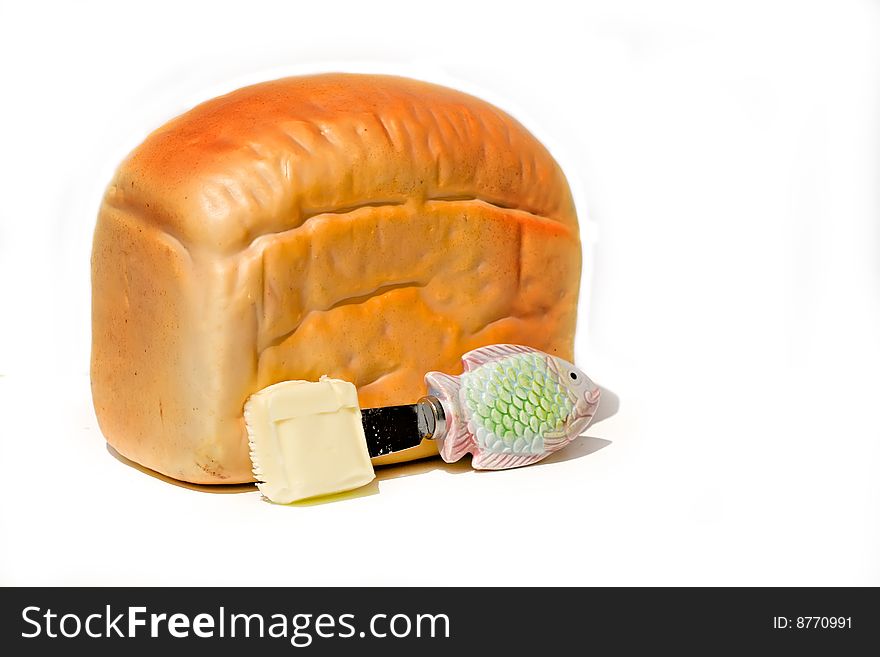 Bread and Butter on white background