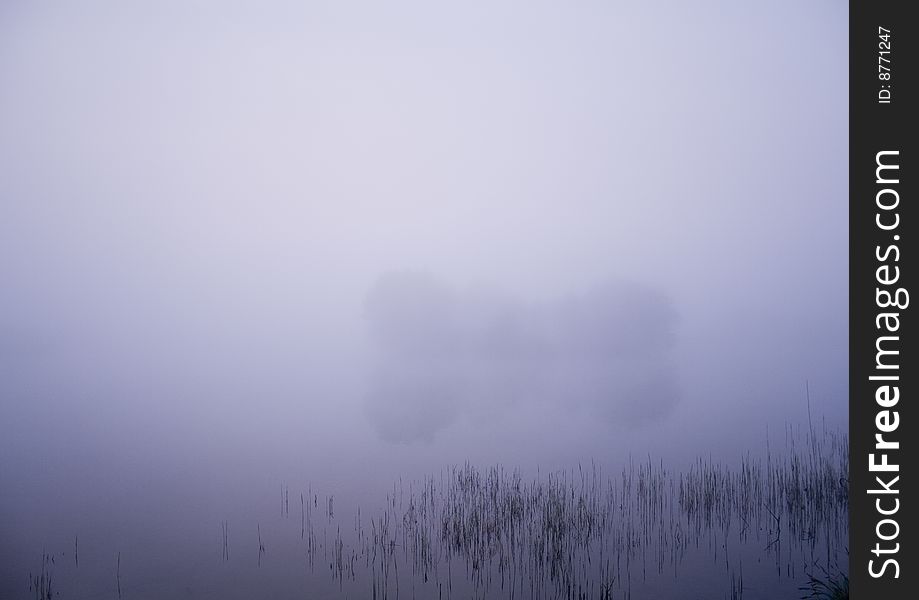 Foggy morning and non-urban scene in southern Poland