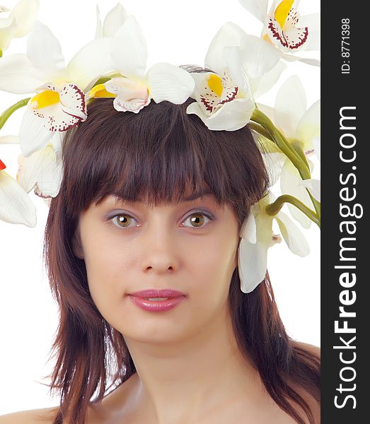 Portrait Of  Beautiful Woman With Flowers