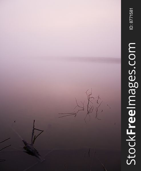 Foggy morning and non-urban scene in southern Poland