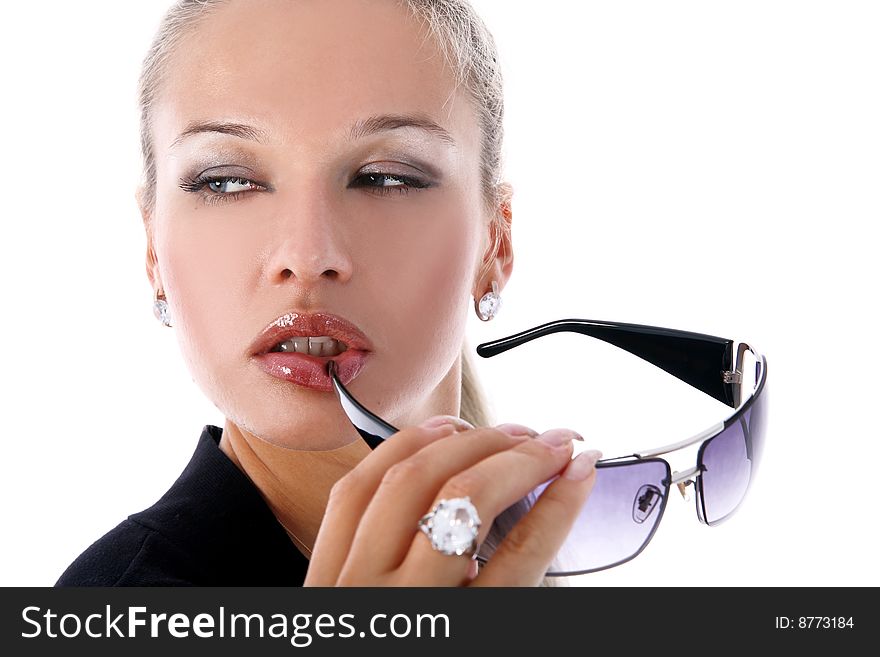 Girl with glasses isolated on white