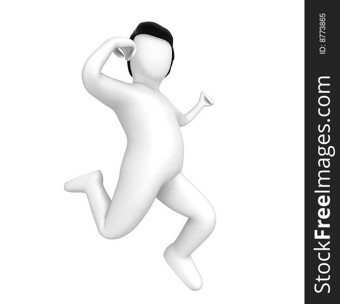 3D human happy jump in air on isolated background. 3D human happy jump in air on isolated background