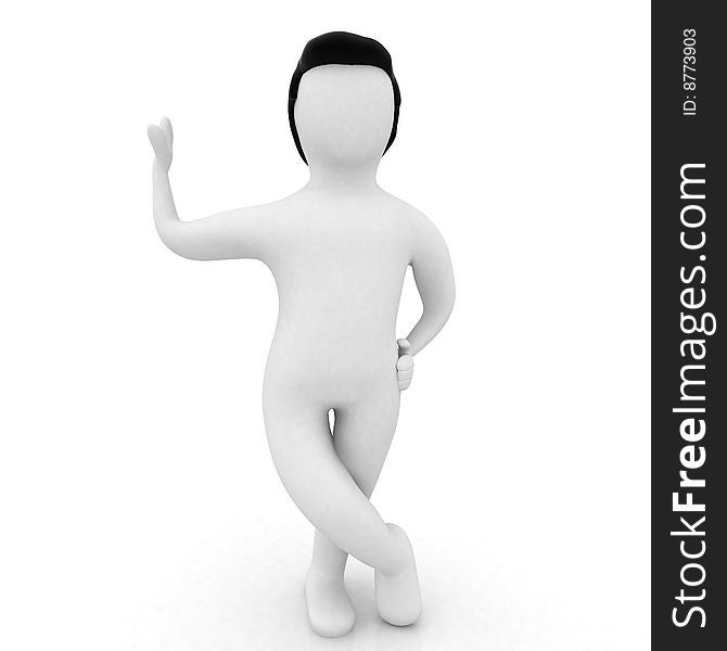 3D character posing against white background. 3D character posing against white background