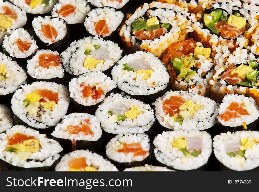 Various types of japanese sushi