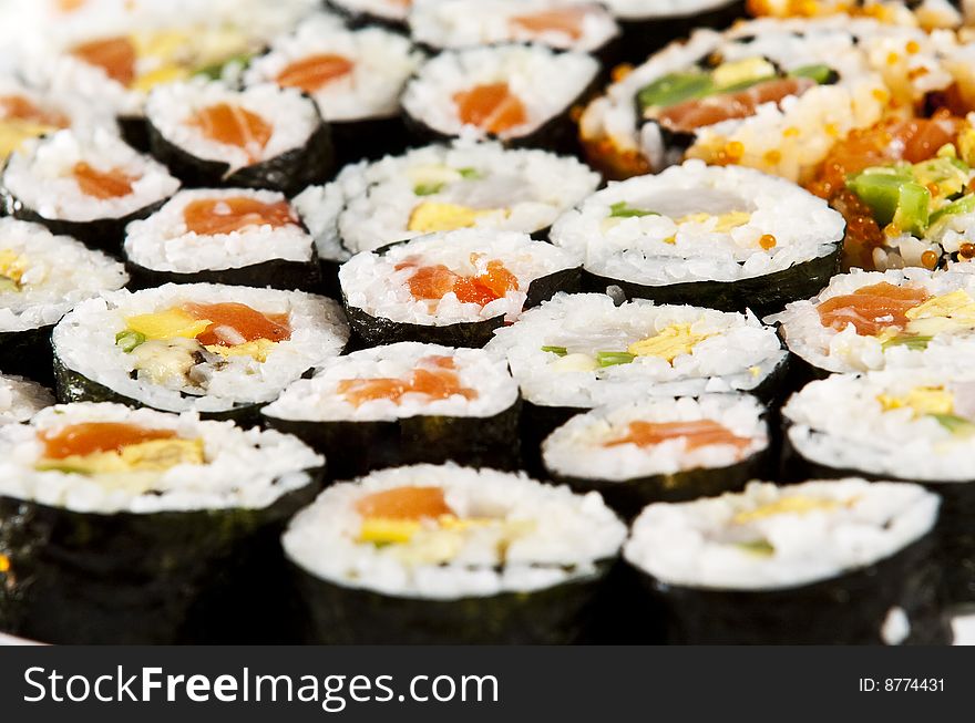 Various types of japanese sushi