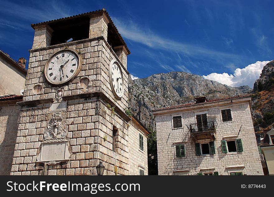 Old clock tower in Kotor, Montenegro