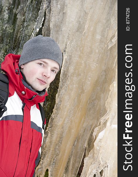 The sports young man at an ice rock. The sports young man at an ice rock