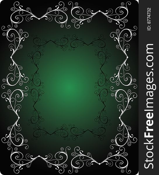 Abstract floral frame on green background (vector)