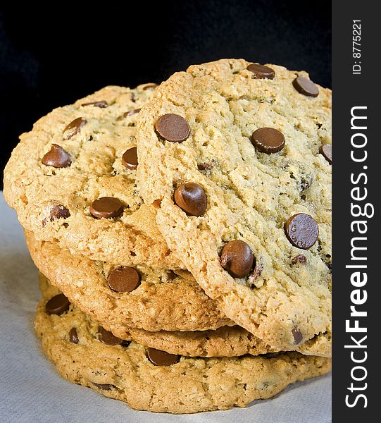 Chocolate chip cookies in a stack