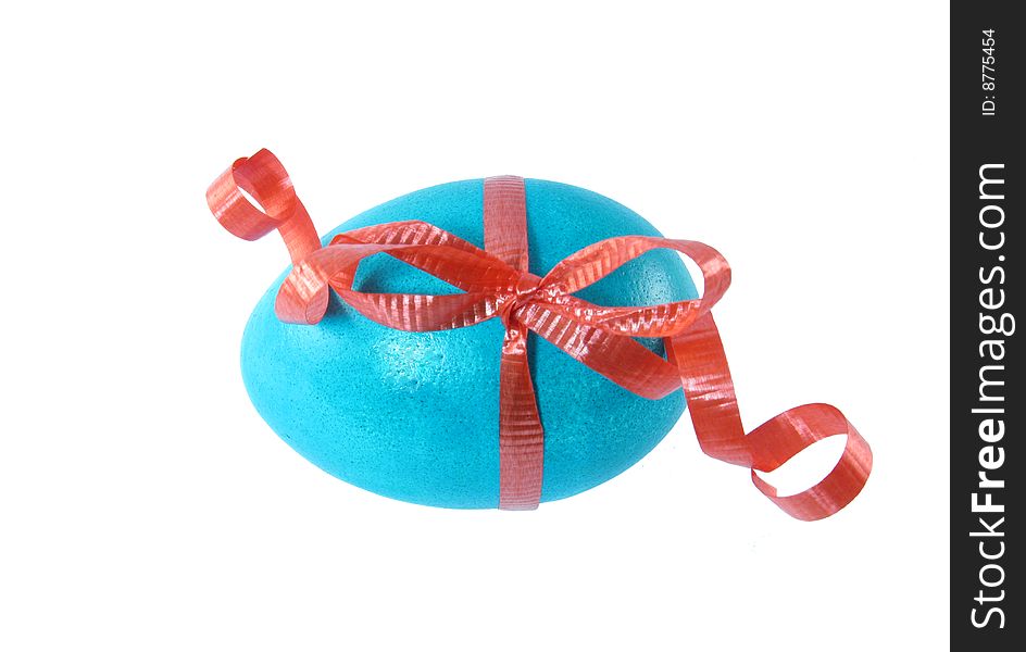 Blue easter egg with belt on a white background