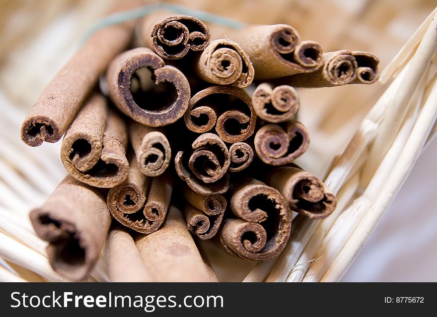 Delicious cinnamon sticks in basket