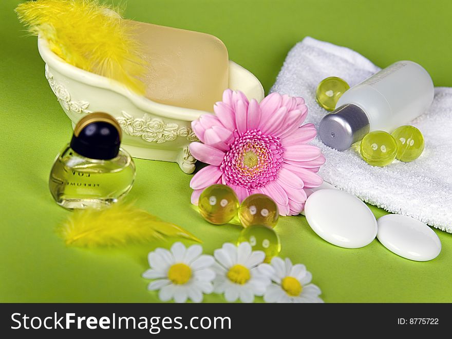 Wellness with Soap on a green background. Wellness with Soap on a green background