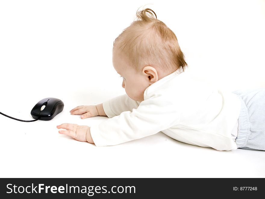 Baby playing on white background. Baby playing on white background