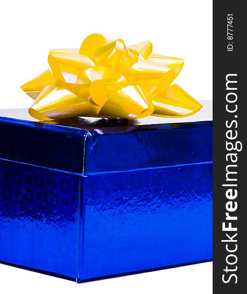 Blue gift box with yellow bow