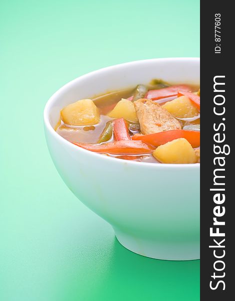 Chinese chicken soup with potatoes and peppers. Chinese chicken soup with potatoes and peppers