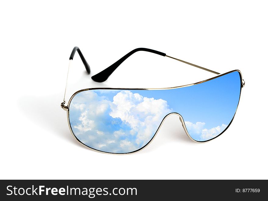 Sunglasses with reflection isolated on white background
