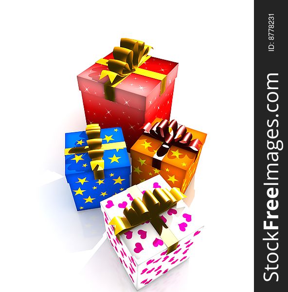 Gift boxes - 3d isolated illustration (christmas / valentine's day / wedding)