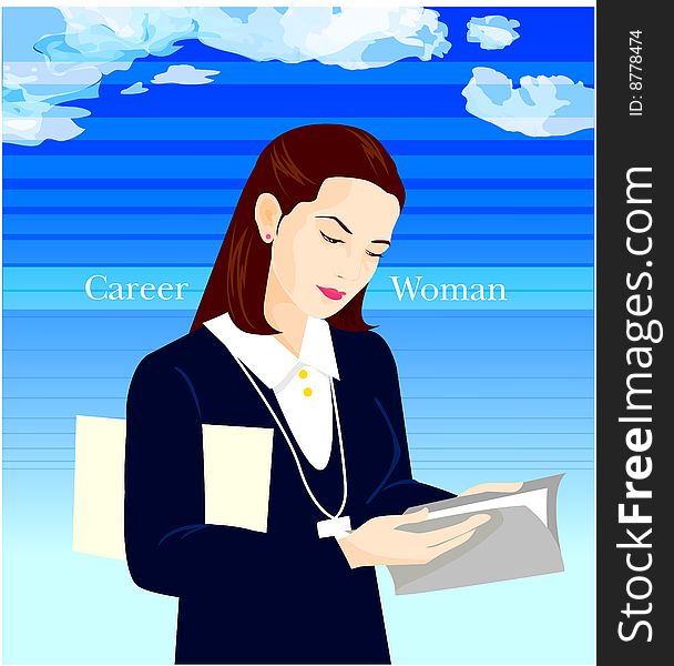 Business woman holding open document binder. Business woman holding open document binder