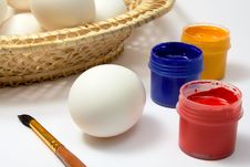 Eggs And Paints, Preparation For Easter Royalty Free Stock Photos Eggs And Paints, Preparation For Easter Royalty Free Stock Photos