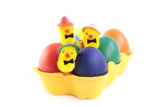 Easter Eggs And Chicks In Carton Stock Image