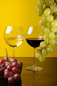 Two Glasses And A Bottle Of Wine Stock Photo