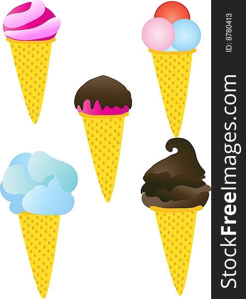 Icecream in waffles shoehorn on white background