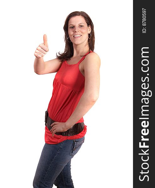 Young sexy woman is showing a thumb up sign. Young sexy woman is showing a thumb up sign.