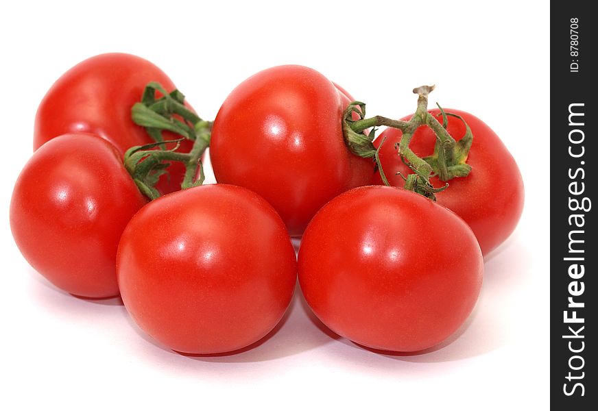 Picture on the tomatoes on a white background. Picture on the tomatoes on a white background