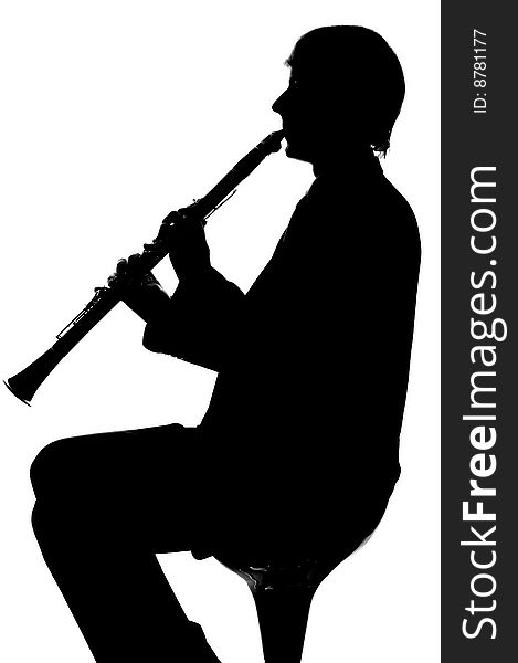 Young male musician plays the clarinet