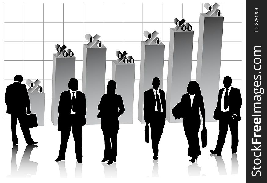 Illustration of business people and graph