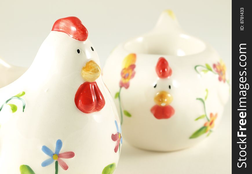 Two colorful traditional  Easter chickens. Two colorful traditional  Easter chickens.