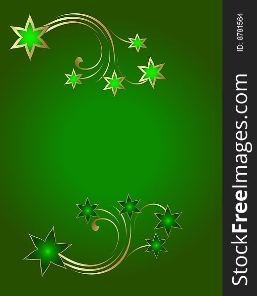 Gold floral and star with green background. Gold floral and star with green background