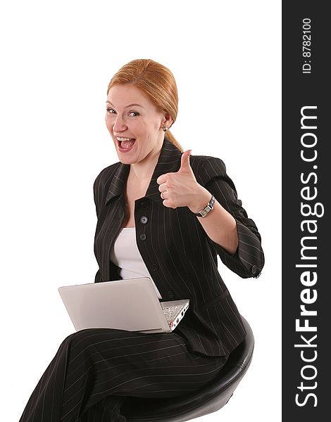 Happy woman with notebook smiling