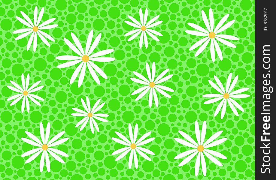 Abstract green background with dot pattern and white daisy. Abstract green background with dot pattern and white daisy
