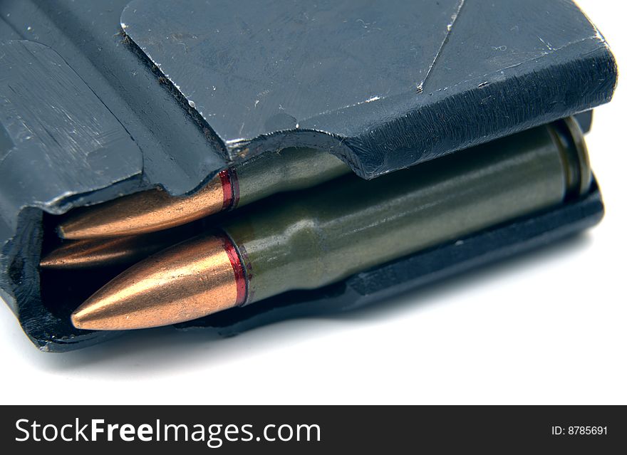 Close up view of bullets in magazine