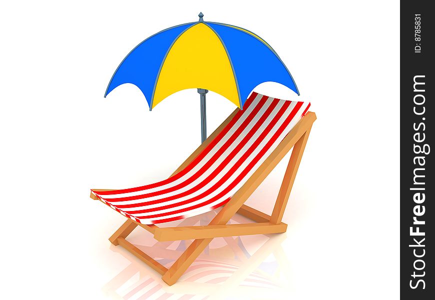 3d render of chaise longue and umbrella.