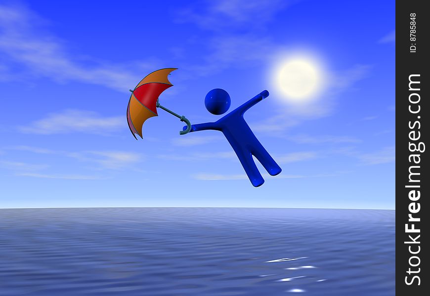 Umbrella, Person, Sea
