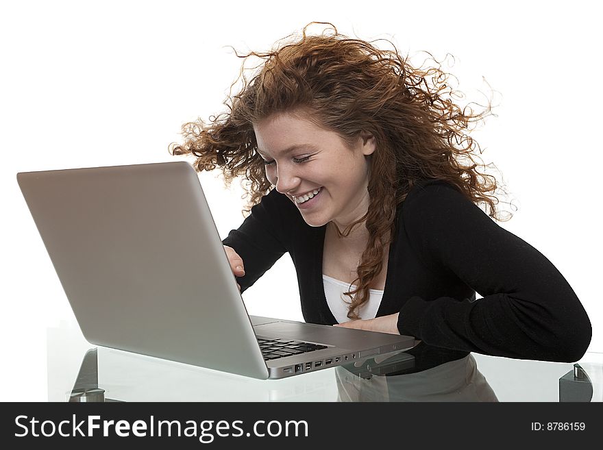 Red Haired Teenager With Laptop