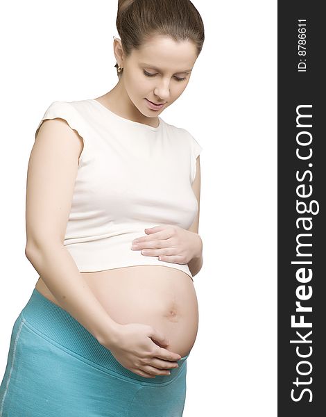 A photo of young caucasian pregnant woman