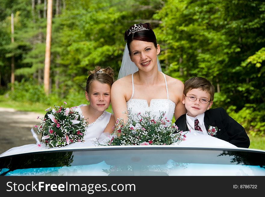 White Bride at her wedding posing with veil