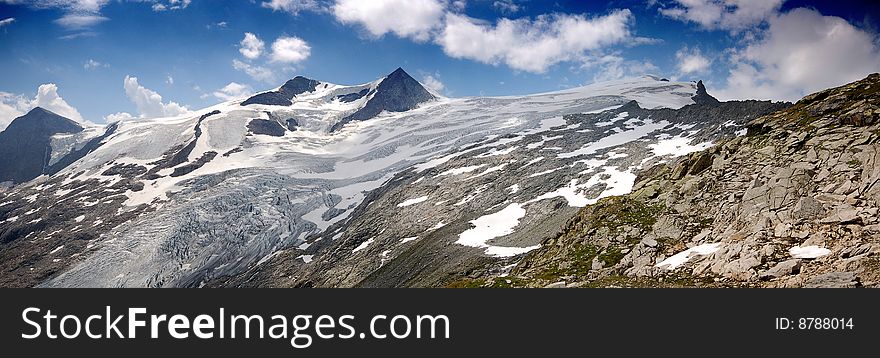 High mountain and glacier with cracks. High mountain and glacier with cracks