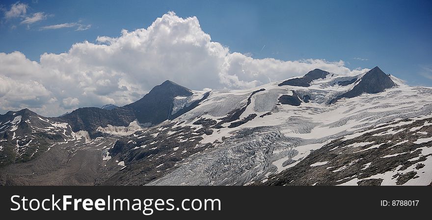 High mountain and glacier with cracks. High mountain and glacier with cracks