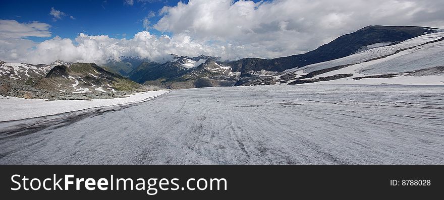 High mountain and glacier with cracks. High mountain and glacier with cracks