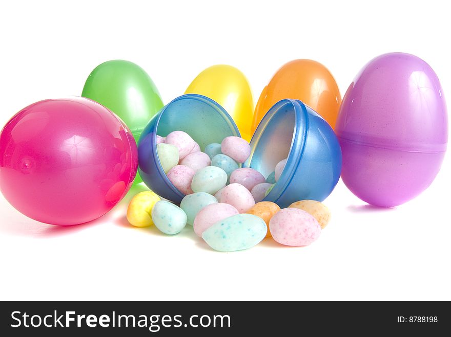 Hollow easter eggs with speckled mini eggs inside. Hollow easter eggs with speckled mini eggs inside