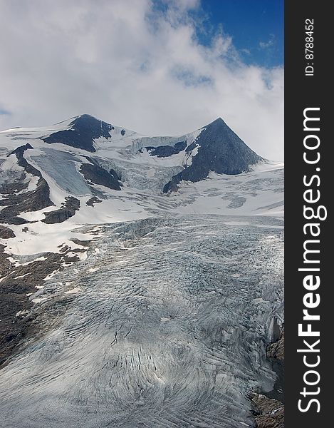 High mountain and glacier with cracks. High mountain and glacier with cracks